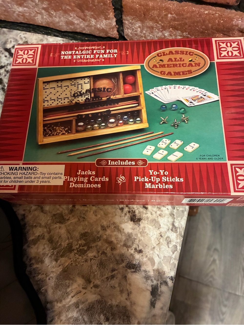 Wooden Family Game Set - Yo-Yo, Pick up sticks, Marbles, Jacks, Playing Cards